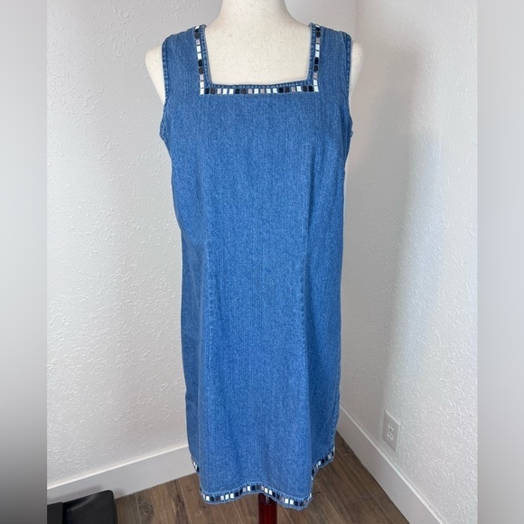 VNTG Y2K Christopher & Banks Denim Jumper Mini Shift Dress - Picture 2 of 9